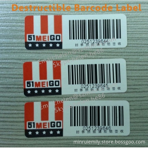 Custom Security Bar Code Labels,anti-counterfeiting Destructible Barcode Label Sticker 